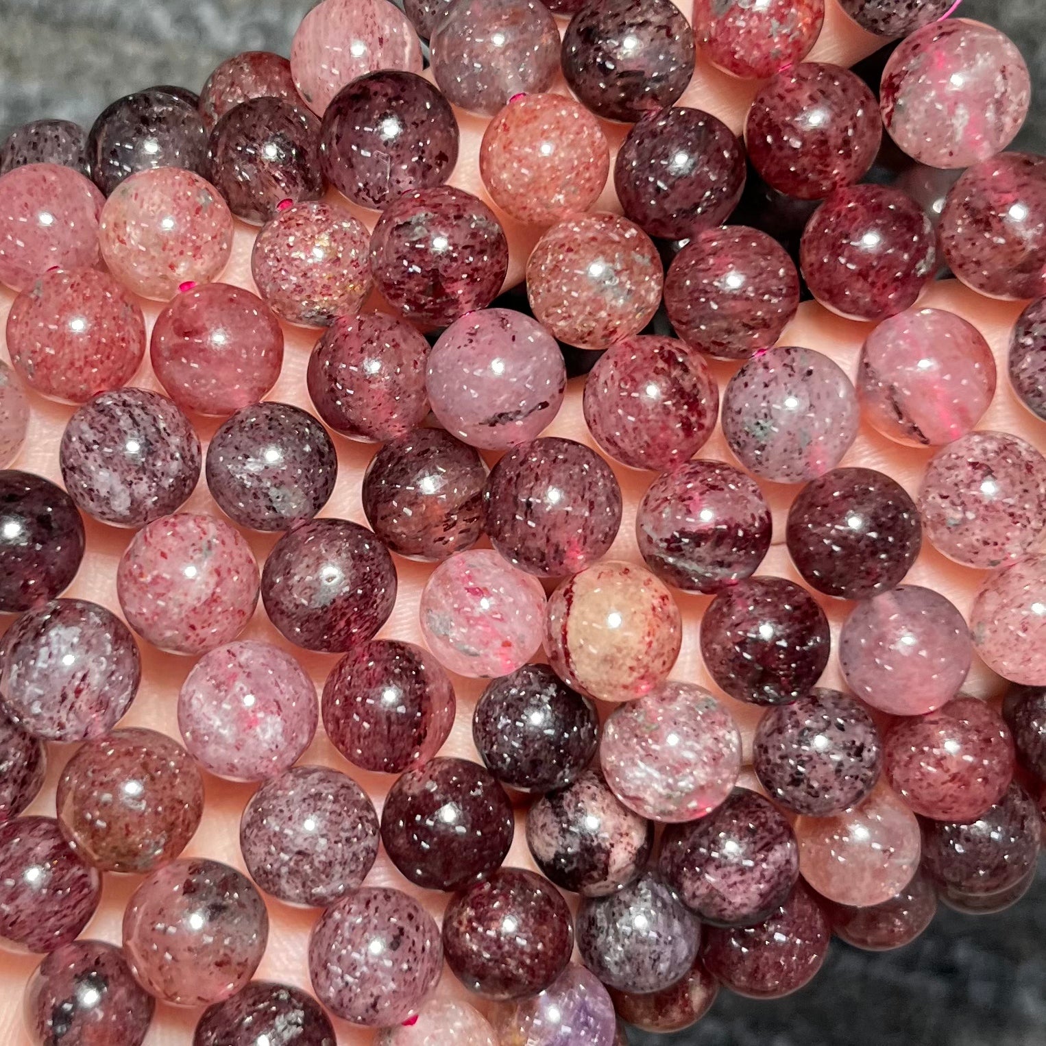Black Currant Strawberry Quartz Bracelet