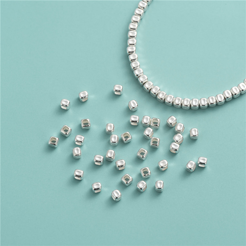 S925 sterling silver small cube 3MM spacer beads DIY accessories