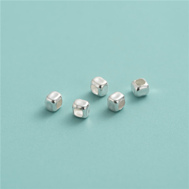 S925 sterling silver small cube 3MM spacer beads DIY accessories