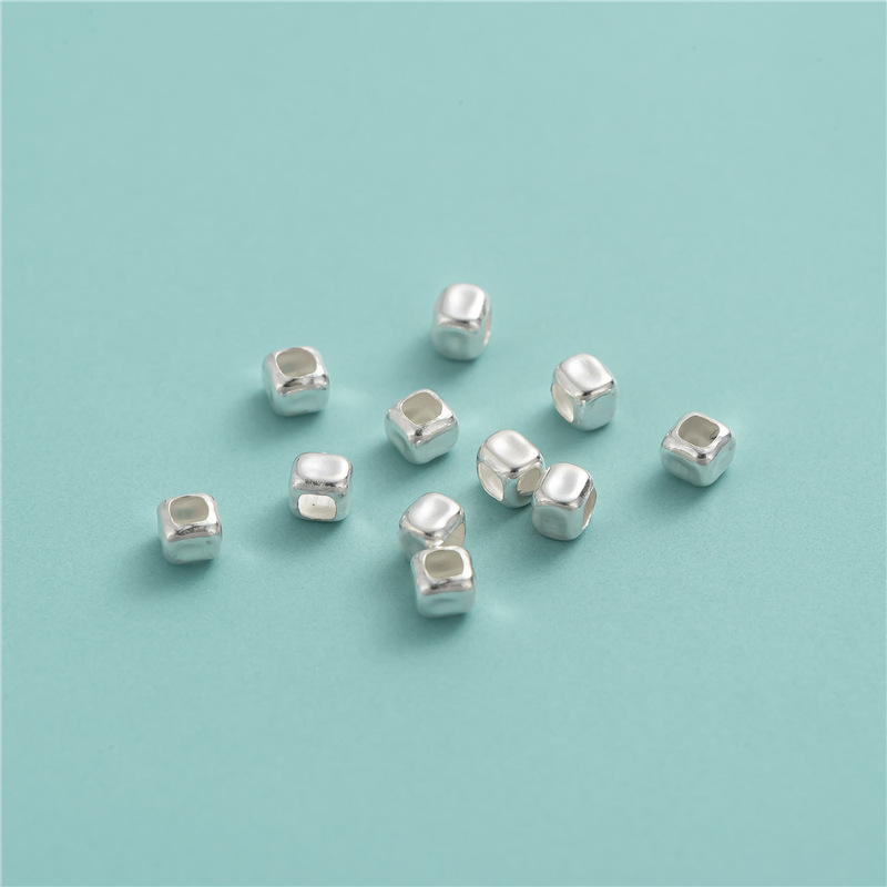 S925 sterling silver small cube 3MM spacer beads 15 pieces DIY accessories
