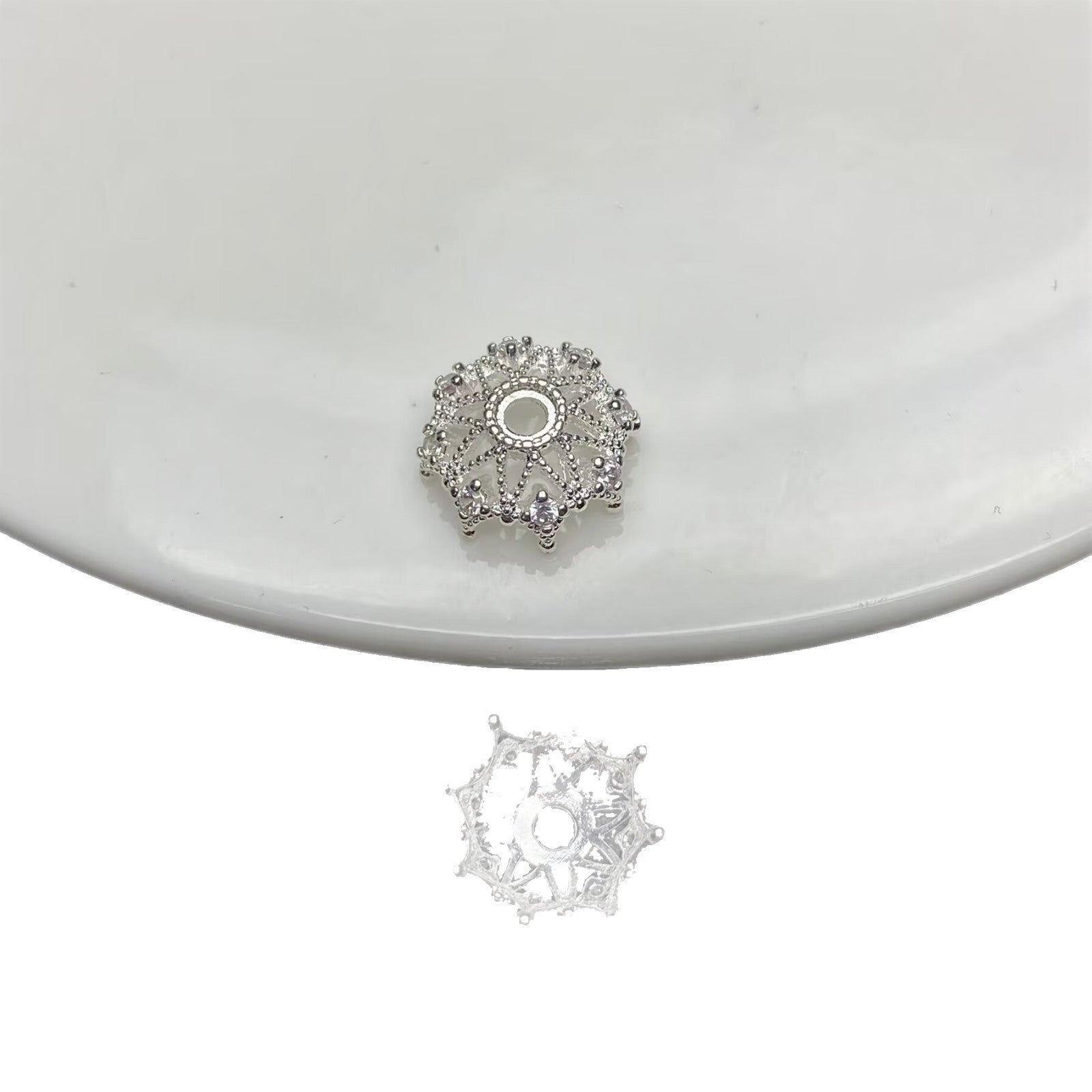 14k gold-plated copper with zircon inlay, openwork floral setting, handmade DIY pearl bracelet, necklace, beaded jewelry, crystal.