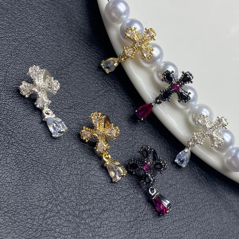 14k gold-plated diamond-encrusted cross teardrop spacer pendant DIY crystal bracelet/beaded accessory