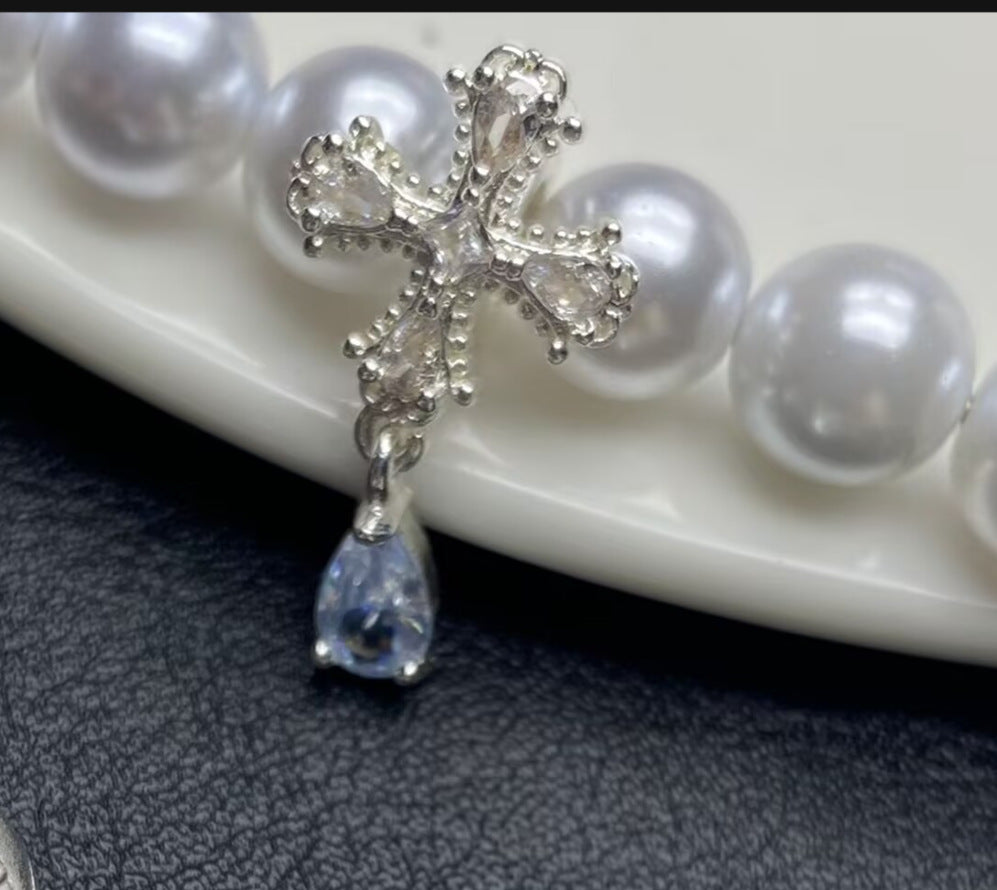 14k gold-plated diamond-encrusted cross teardrop spacer pendant DIY crystal bracelet/beaded accessory