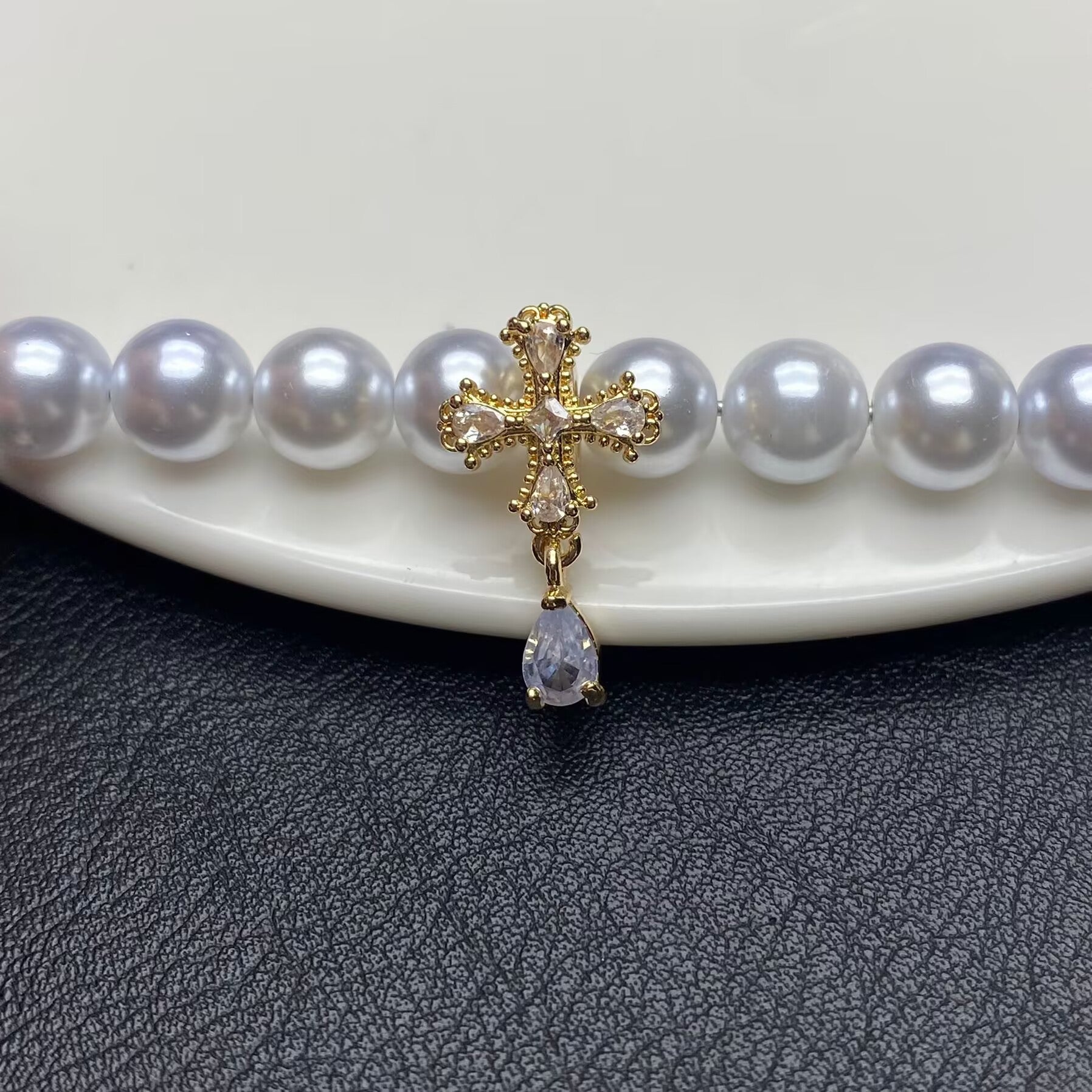 14k gold-plated diamond-encrusted cross teardrop spacer pendant DIY crystal bracelet/beaded accessory