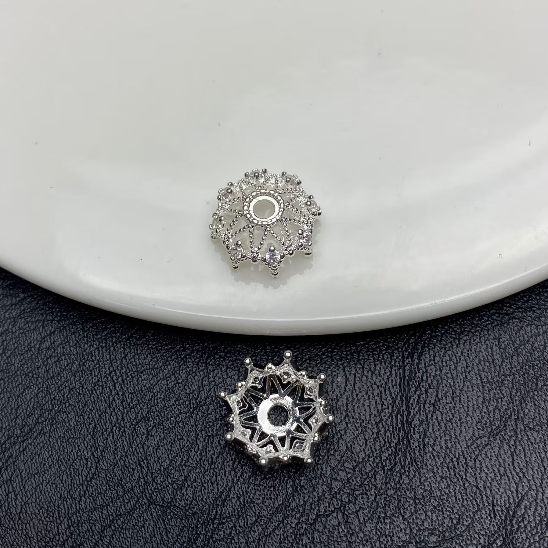 14k gold-plated copper with zircon inlay, openwork floral setting, handmade DIY pearl bracelet, necklace, beaded jewelry, crystal.