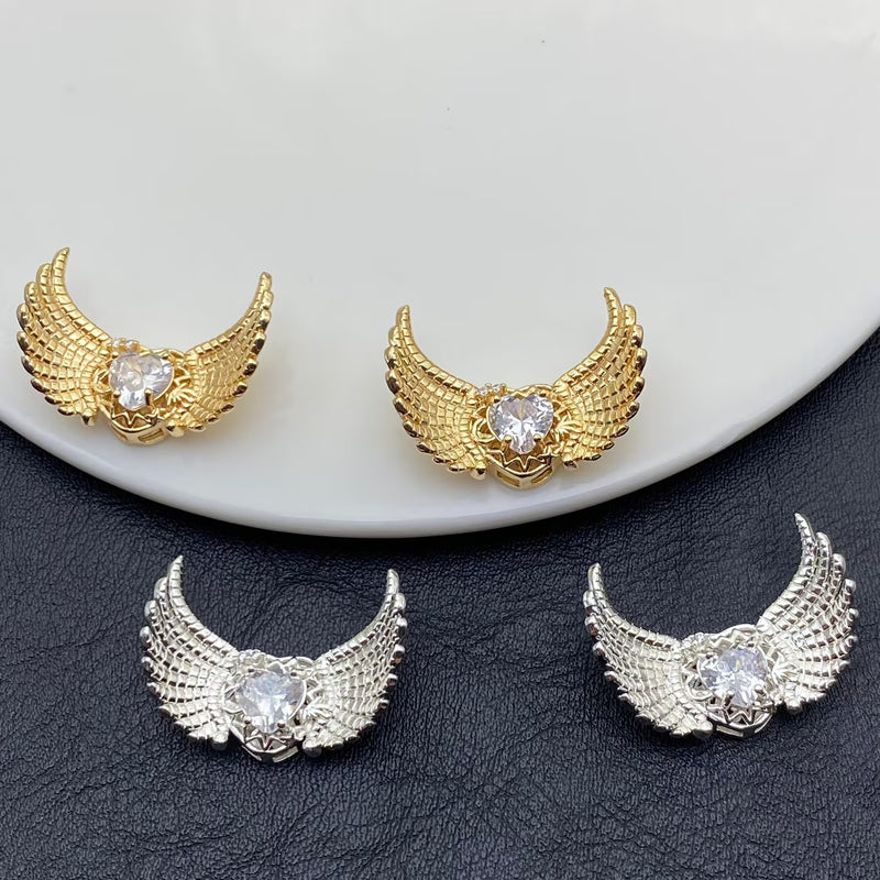 3D angel wings, full diamond heart, color-preserving zircon beads, micro-diamonds, handmade crystal bracelet/jewelry.